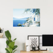 Idyllisch Grieks Eiland: Digitale Waterverf Art Pr Poster (Thuiskantoor)