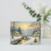 Idyllisch kerstdorp met rivier en brug briefkaart (Staand voorkant)