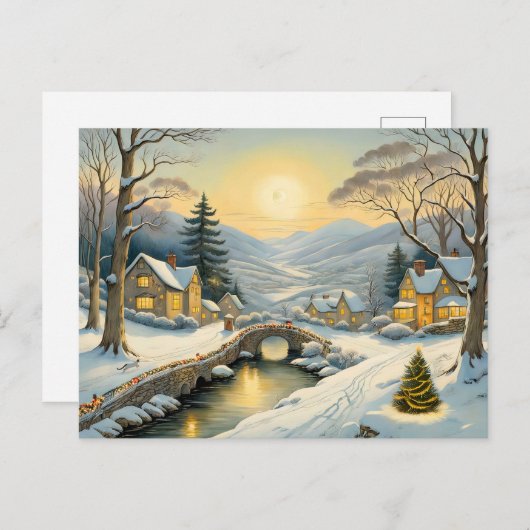 Idyllisch kerstdorp met rivier en brug briefkaart (Voorkant / Achterkant)