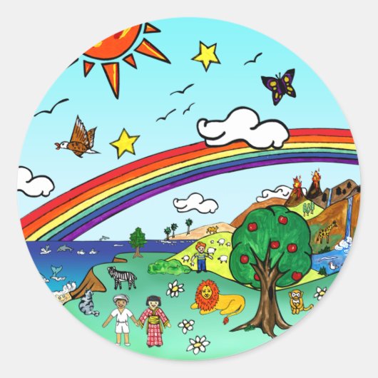 Idyllisch kinderlandschap — Paradise Multomap Ronde Sticker (Voorkant)