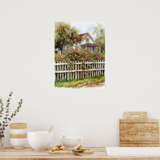 Idyllisch klimmen van Rozen op het platteland Poster (Keuken)