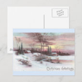 Idyllisch land winterscène met roze zonnebank briefkaart (Voorkant / Achterkant)