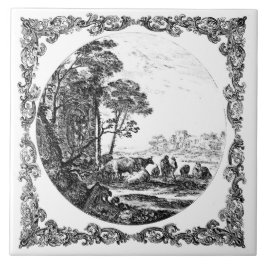 Idyllisch landschap zwart-wit vintage Delft Tegeltje