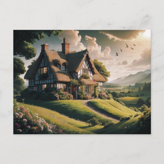 Idyllisch rieten huisje in weelderig platteland briefkaart (Voorkant)