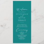 Idyllische Blauwgroen bruiloft voor kalligrafie Programmakaart (Voorkant)