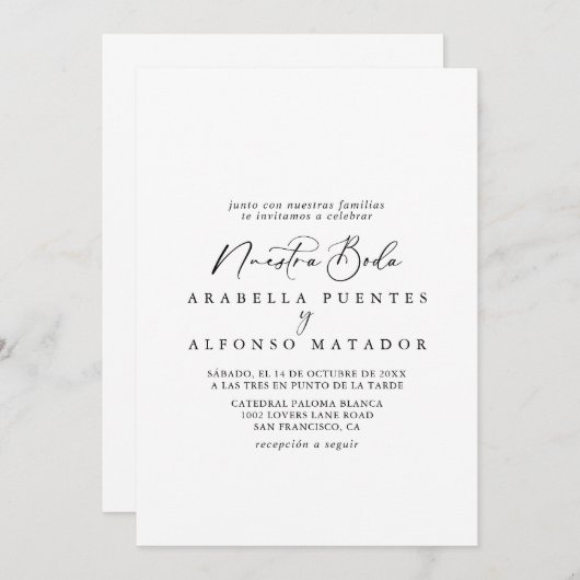 Idyllische kalligrafie Nuestra Boda Wedding Kaart (Voorkant / Achterkant)