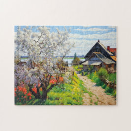 Idyllische lenteboerderij Kersenbloesem op zand Legpuzzel