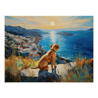 Idyllische mediterrane stad, Labrador Retriever Ho Perfect Poster
