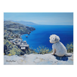 Idyllische mediterrane stad, Shih Tzu hond 01 - Ga Perfect Poster