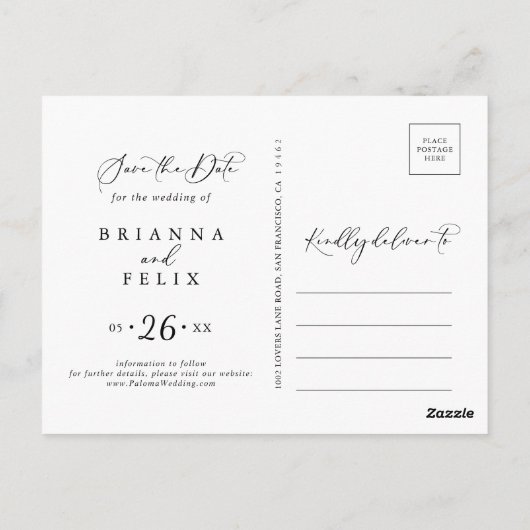 Idyllische stijlvolle kalligrafie Sla de datum op Briefkaart (Achterkant)