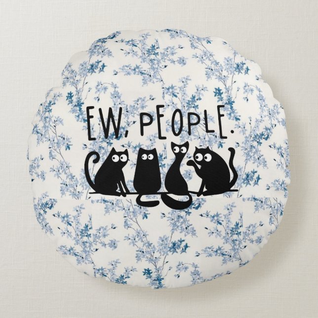 Ie Mensen Grappig Meowende Zwarte Katten  Rond Kussen (Voorkant)