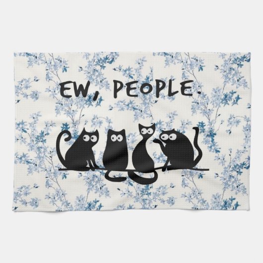Ie Mensen Grappig Meowende Zwarte Katten Theedoek (Horizontaal)