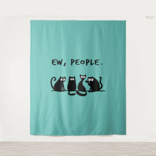Ie Mensen Grappig Meowy Zwarte Katten  Wandkleed