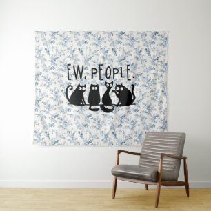 Ie Mensen Grappig Meowy Zwarte Katten Wandkleed