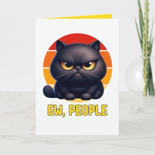Ie Mensen Grappige Introvert Zwarte Kat Sarcasme Kaart (Voorkant)