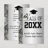 Ieder jaar Classy Silver Graduation Invitations Kaart (Voorkant / Achterkant)