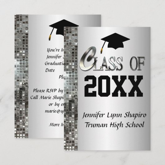 Ieder jaar Classy Silver Graduation Invitations Kaart (Voorkant / Achterkant)