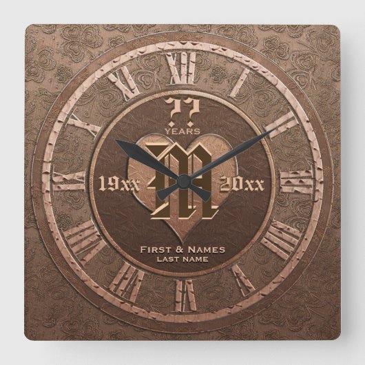 Ieder jaar  koperen bruiloft Jubileum Vierkante Klok (Voorkant)