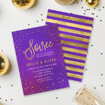 Ieder jaar Paars Jubileum van de Starry Kaart<br><div class="desc">Elegant Wedding Jubileum-uitnodiging met een sterrengrens en het woord "Soirée" in faux gold tegen een paarse achtergrond van waterverf. Een veelzijdige verjaardagsuitnodiging die perfect is voor het vieren van om het even welke hoeveelheid jaren samen. Kaart bevat een gestreepte achterzijde. Bekijk hier andere overeenkomende items https://www.zazzle.com/collections/elegant_starry_purple_watercolor_celebrations-119469232199993091?rf=238364477188679314 en pas deze aan...</div>