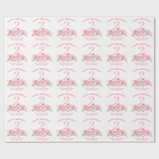 IEDERE LEEFTIJDSTIP Pink Floral Girl's Birthday Cadeaupapier (Vlak)