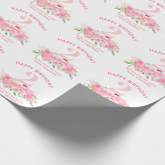 IEDERE LEEFTIJDSTIP Pink Floral Girl's Birthday Cadeaupapier (Hoek)