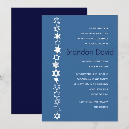 IEDERE STAR IS UNIQUE Bar Bat Mitzvah Invitation Kaart (Voorkant / Achterkant)