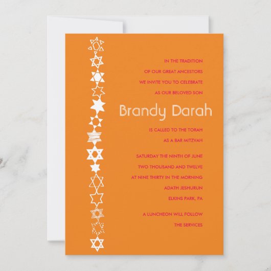 IEDERE STAR IS UNIQUE Bar Bat Mitzvah Invitation Kaart (Voorkant)