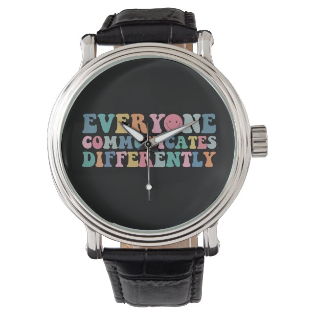Iedereen Communiceert Anders Autisme Bewustzijn Horloge (Voorkant)