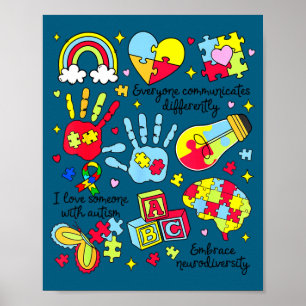 Iedereen communiceert anders autisme bewustzijn poster
