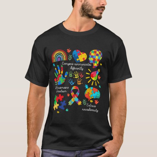 Iedereen Communiceert Anders Autisme Neurodiversit T-shirt (Voorkant)