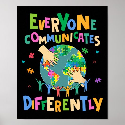 Iedereen communiceert anders Autisme Wereld Kind Poster (Voorkant)