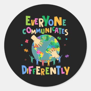 Iedereen communiceert anders Autisme Wereld Kind Ronde Sticker