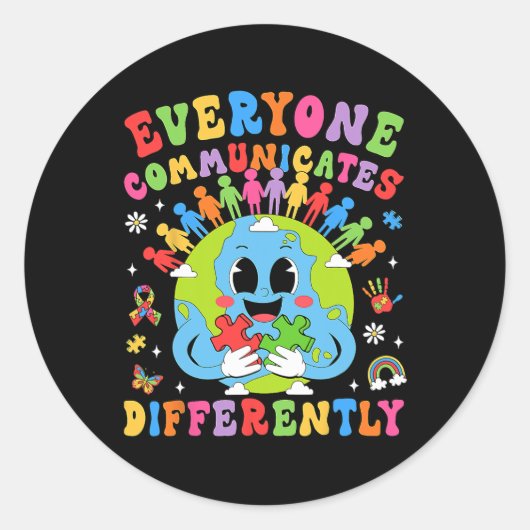 Iedereen communiceert anders dan de autisme spraak ronde sticker (Voorkant)