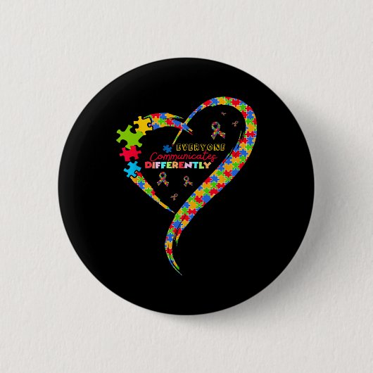 Iedereen Communiceert Anders Hart Autism Awareness Ronde Button 5,7 Cm (Voorkant)