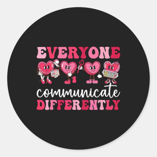 Iedereen communiceert anders hart autisme val ronde sticker (Voorkant)