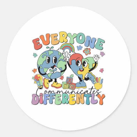 Iedereen communiceert anders Spraak Autisme 1 Ronde Sticker (Voorkant)