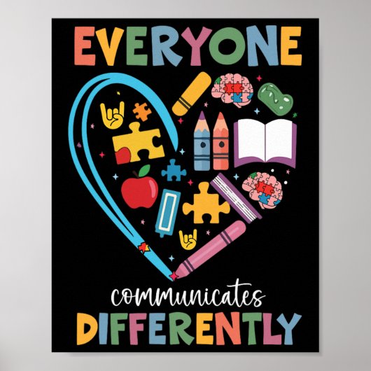 Iedereen communiceert verschillend Autisme Bewust Poster (Voorkant)