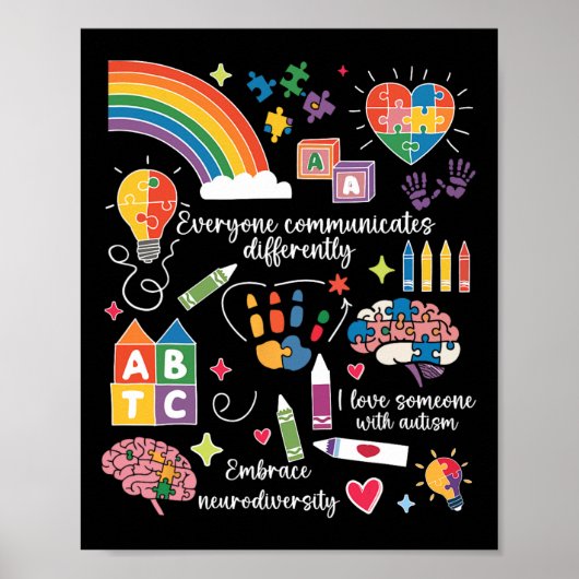 Iedereen communiceert verschillend Autisme Bewust Poster (Voorkant)