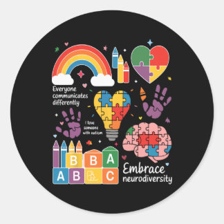 Iedereen communiceert verschillend Autisme Bewust Ronde Sticker