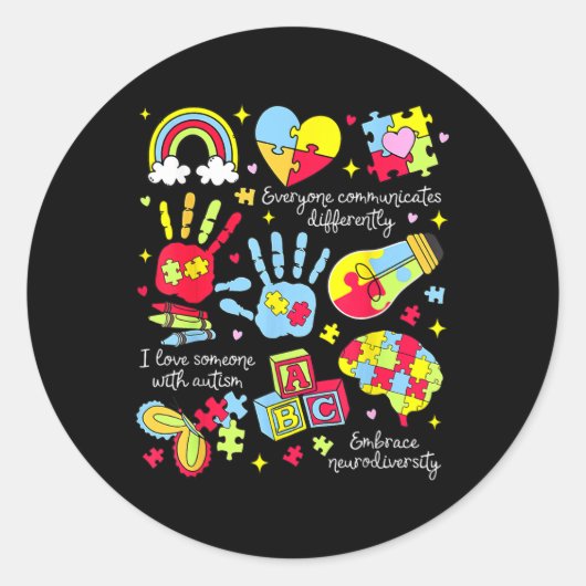 Iedereen communiceert verschillend Autisme Bewust Ronde Sticker (Voorkant)