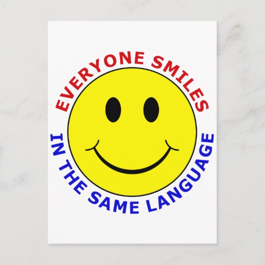 Iedereen glimlacht in dezelfde taal briefkaart (Voorkant)