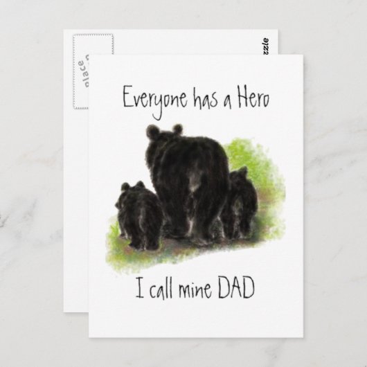 Iedereen heeft een Hero, mijn heet papa, Beren Briefkaart (Voorkant / Achterkant)