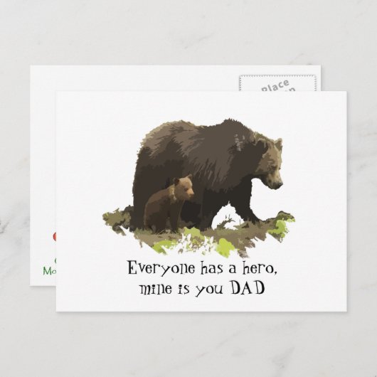 Iedereen heeft een Hero, mijn heet papa, Beren Briefkaart (Voorkant / Achterkant)