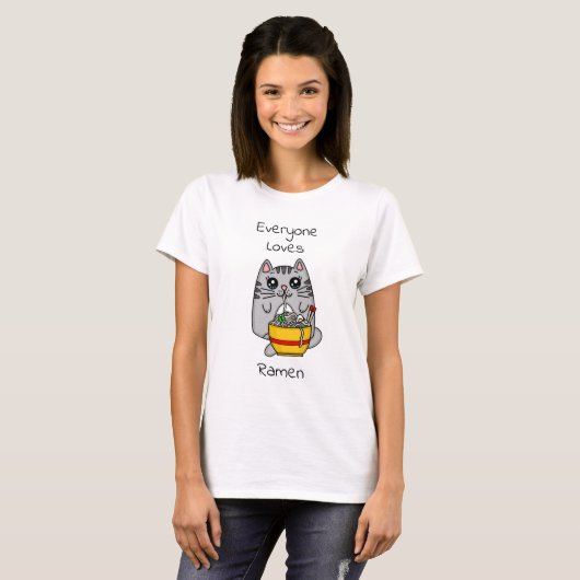 Iedereen houdt van Ramen | Funny Cat Pun T-shirt (Voorkant volledig)
