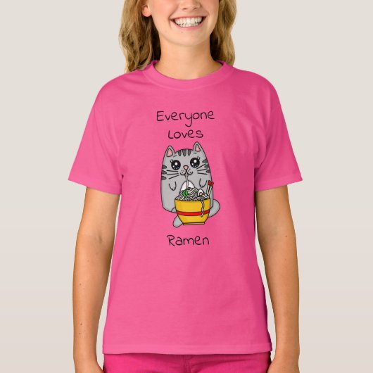 Iedereen houdt van Ramen | Funny Cat Pun T-shirt (Voorkant)