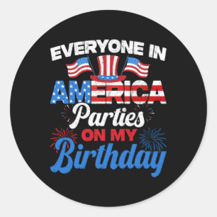 Iedereen in Amerikaanse feesten op mijn 4e verjaar Ronde Sticker