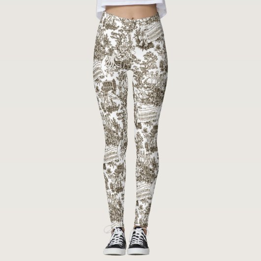 Iedereen in Harmony Toile de Jouy (natuurlijke ink Leggings (Voorkant)