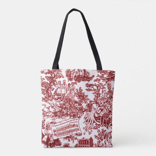 Iedereen in Harmony Toile de Jouy (ox bloedinkt) Tote Bag (Achterkant)