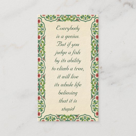 Iedereen is een genie.  Maar als je een vissoort b Visitekaartje (Voorkant)