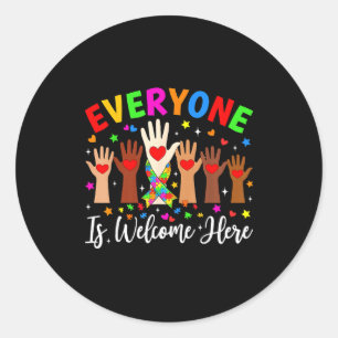 Iedereen is hier welkom autisme bewustzijn leraar ronde sticker